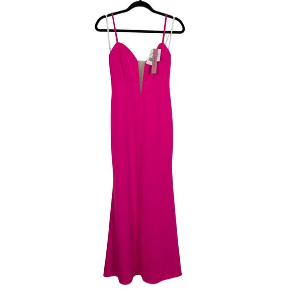 NWT Aqua Formal Womens Sweetheart Neckline Spaghetti Strap Hot Pink Maxi Dress 2 - Picture 2 of 10